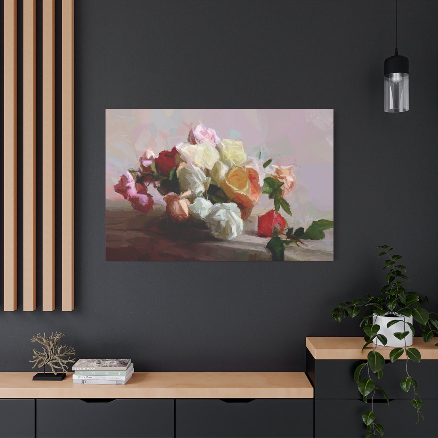 Bouquet Of Roses Art Print Stretched Canvas Pink Red White