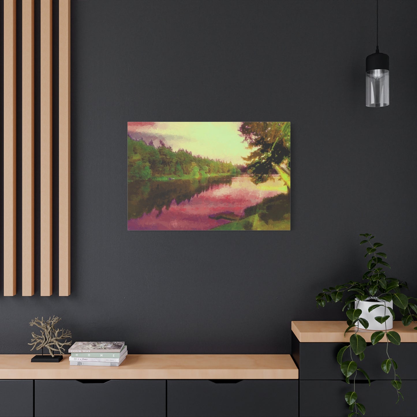 Magic Lake Sunset Landscape Art Print Stretched Canvas Wall Decor