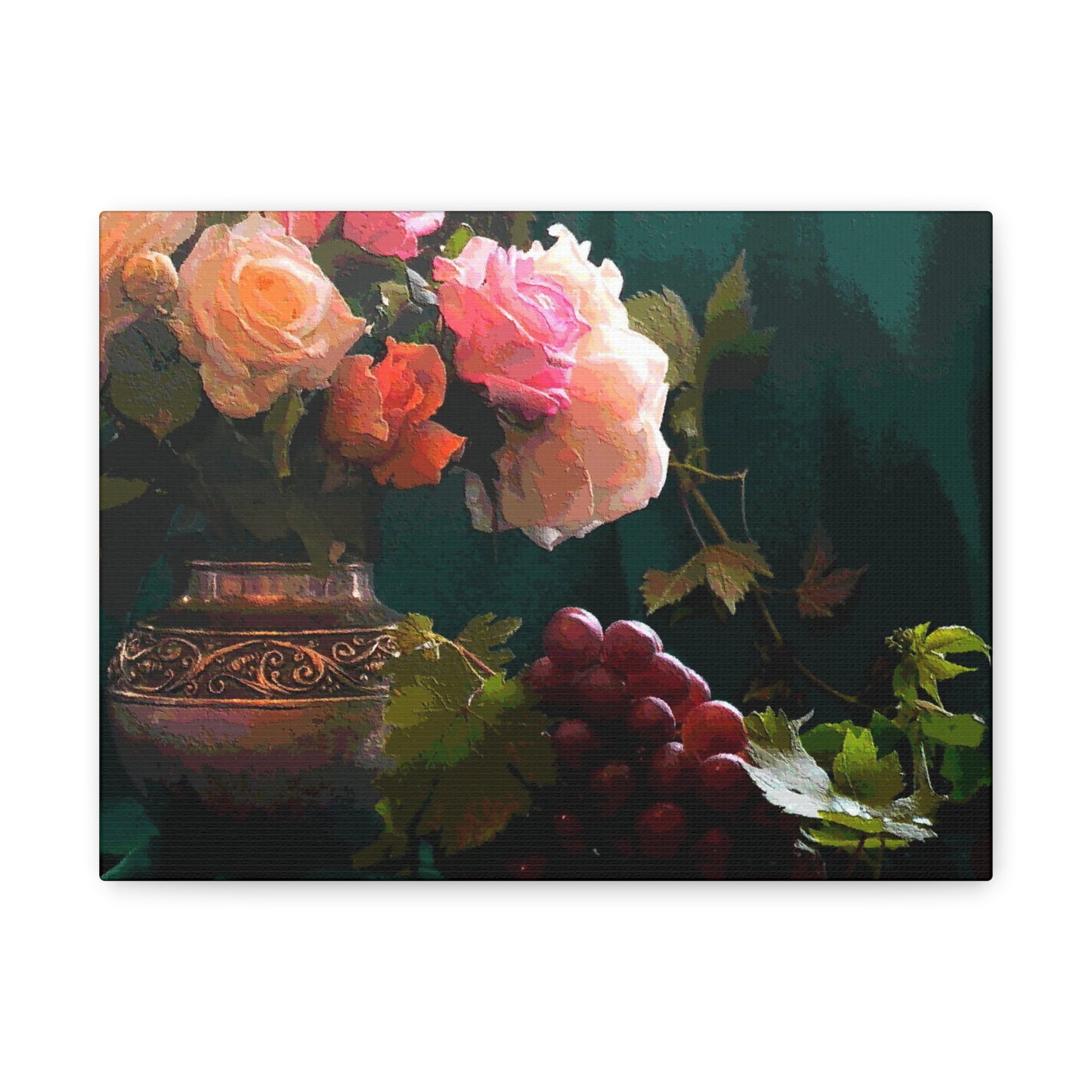 Roses Bouquet Flower Canvas Wall Art Abstract Pink Yellow Green