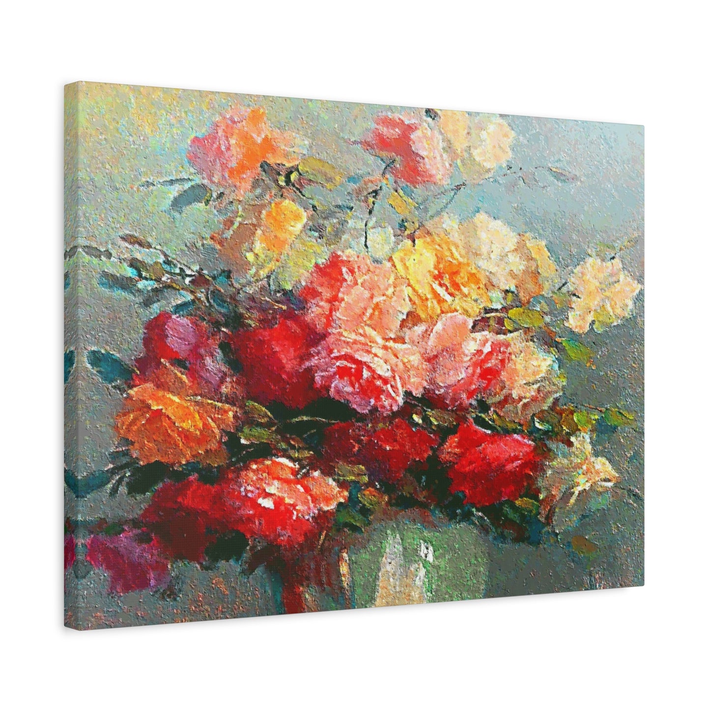 Roses Bouquet Canvas Wall Art Abstract Red Pink Yellow Morning