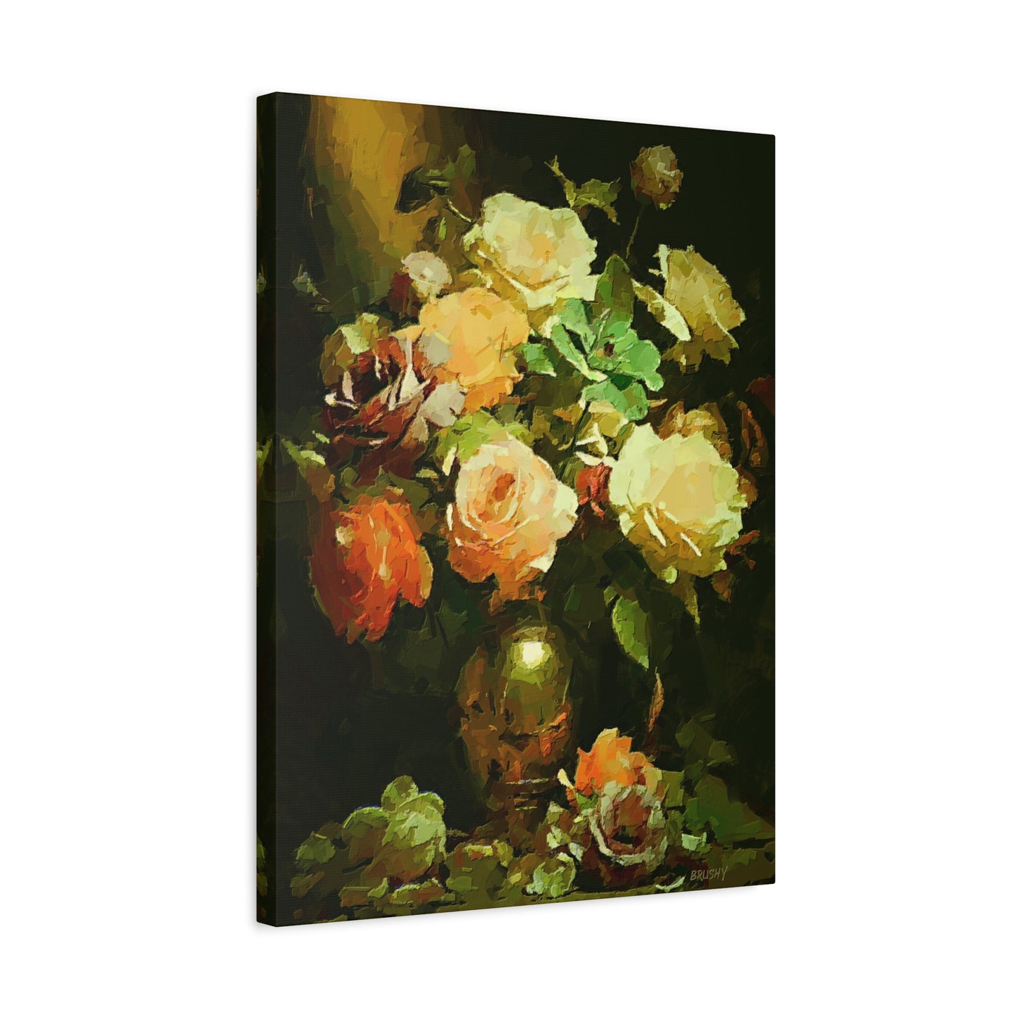 Love Story With Roses Art Print On Stretched Canvas, Floral Wall Decor
