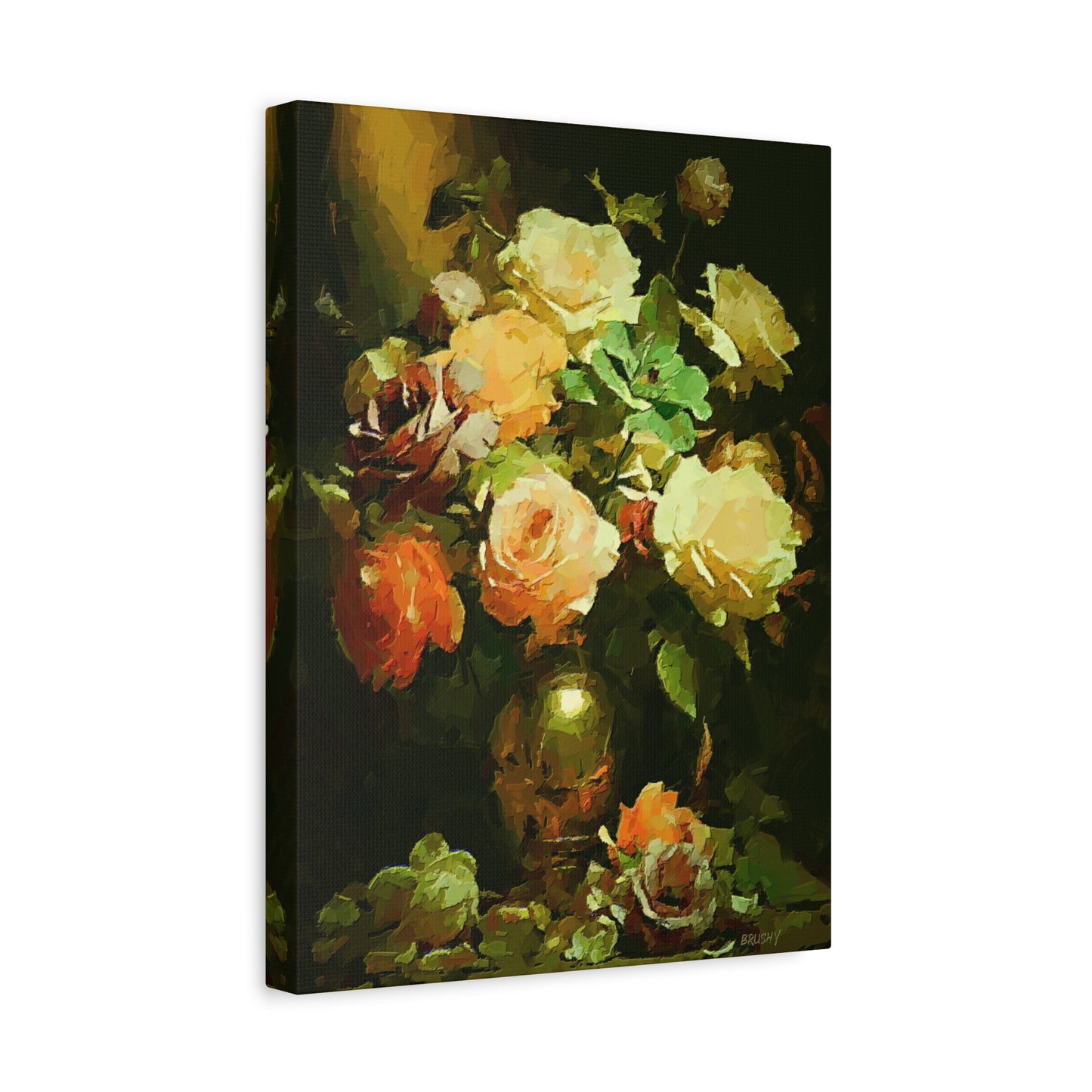 Love Story With Roses Art Print On Stretched Canvas, Floral Wall Decor