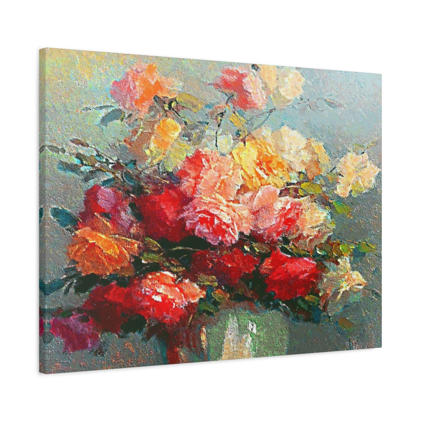 Roses Bouquet Canvas Wall Art Abstract Red Pink Yellow Morning