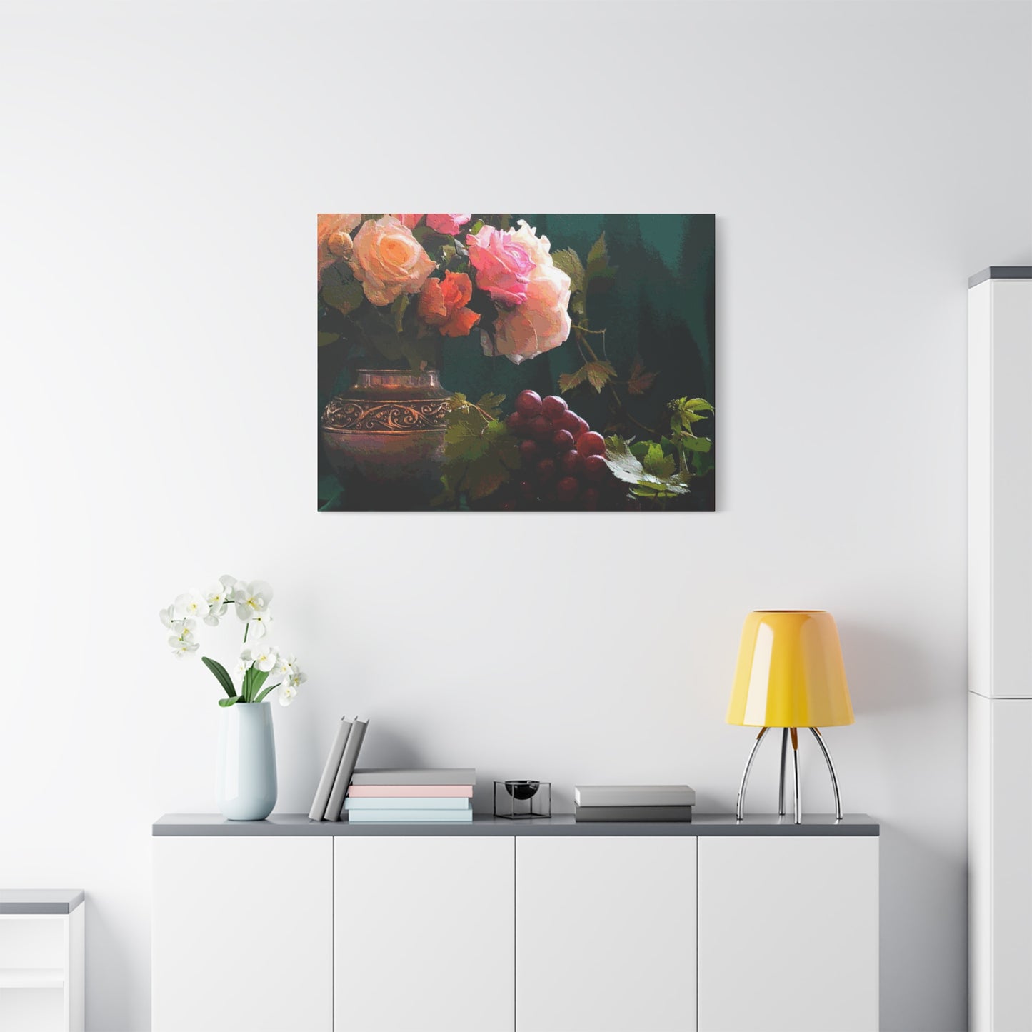 Roses Bouquet Flower Canvas Wall Art Abstract Pink Yellow Green