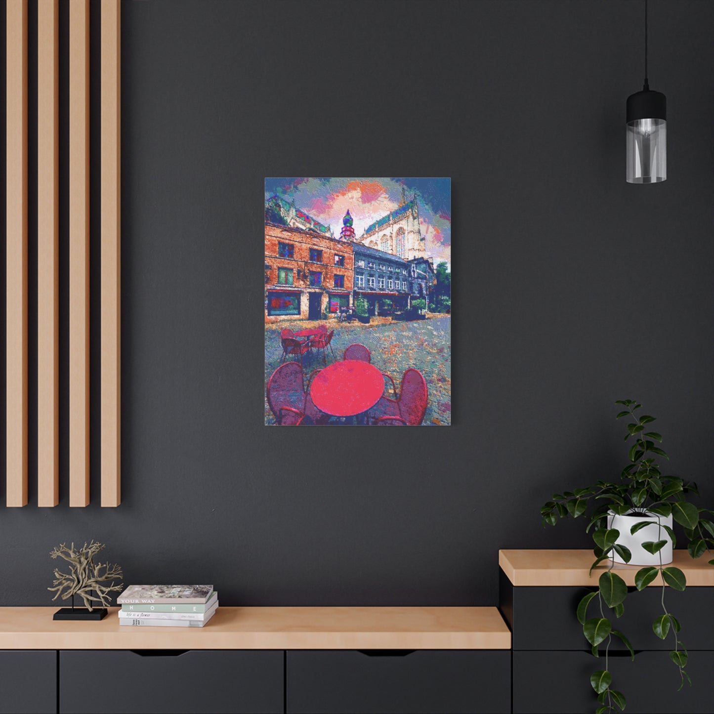 Urban Landscape Canvas Wall Art Europe Antwerp Belgium Abstract Red Grey Blue
