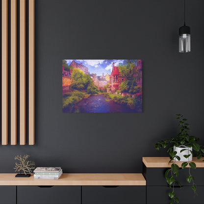Evening in Edinburgh Scotland  European Cityscape Art Print Stretched Canvas Wall Décor