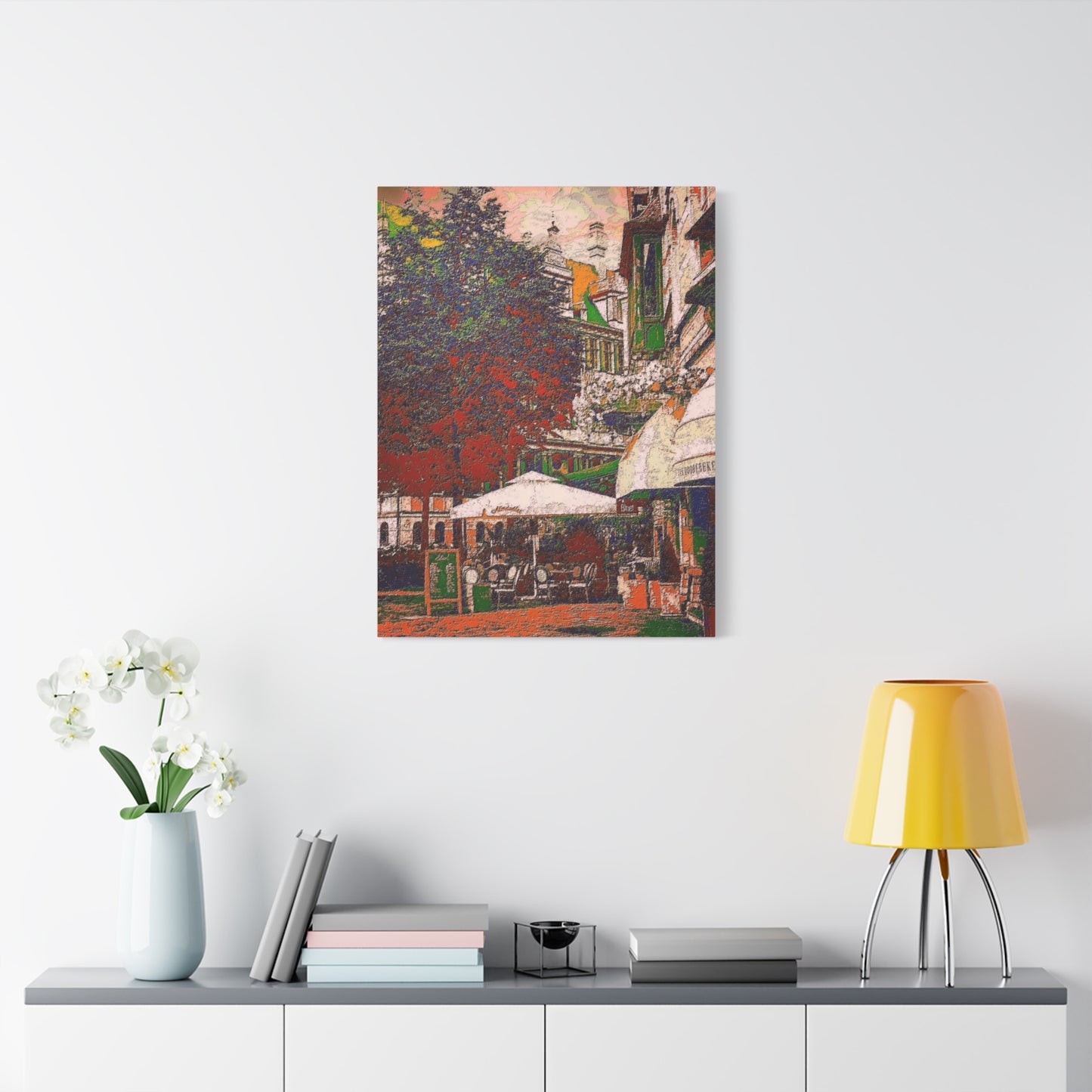 Europe Cityscape Art Print Ghent Belgium Stretched Canvas White Orange Green