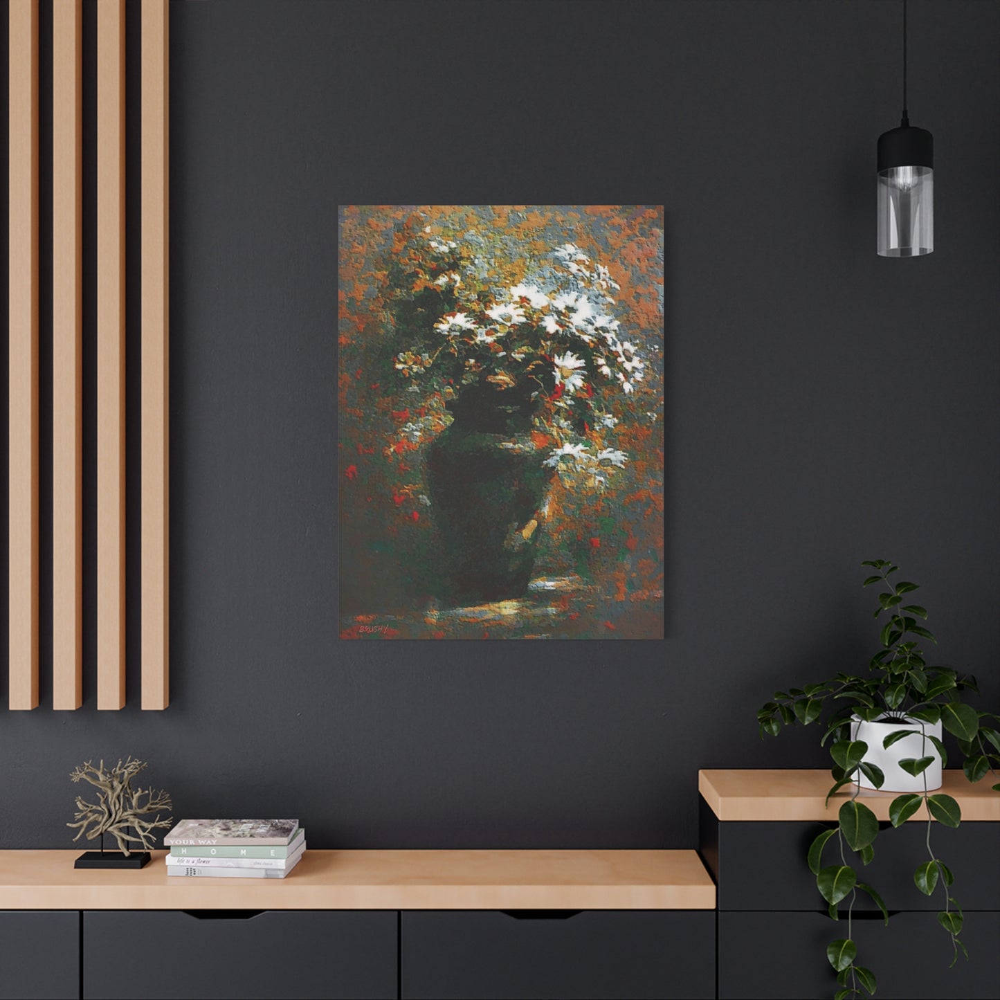 Daisies Bouquet In An Antique Vase Art Print Stretched Canvas Floral Wall Décor