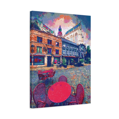 Urban Landscape Canvas Wall Art Europe Antwerp Belgium Abstract Red Grey Blue