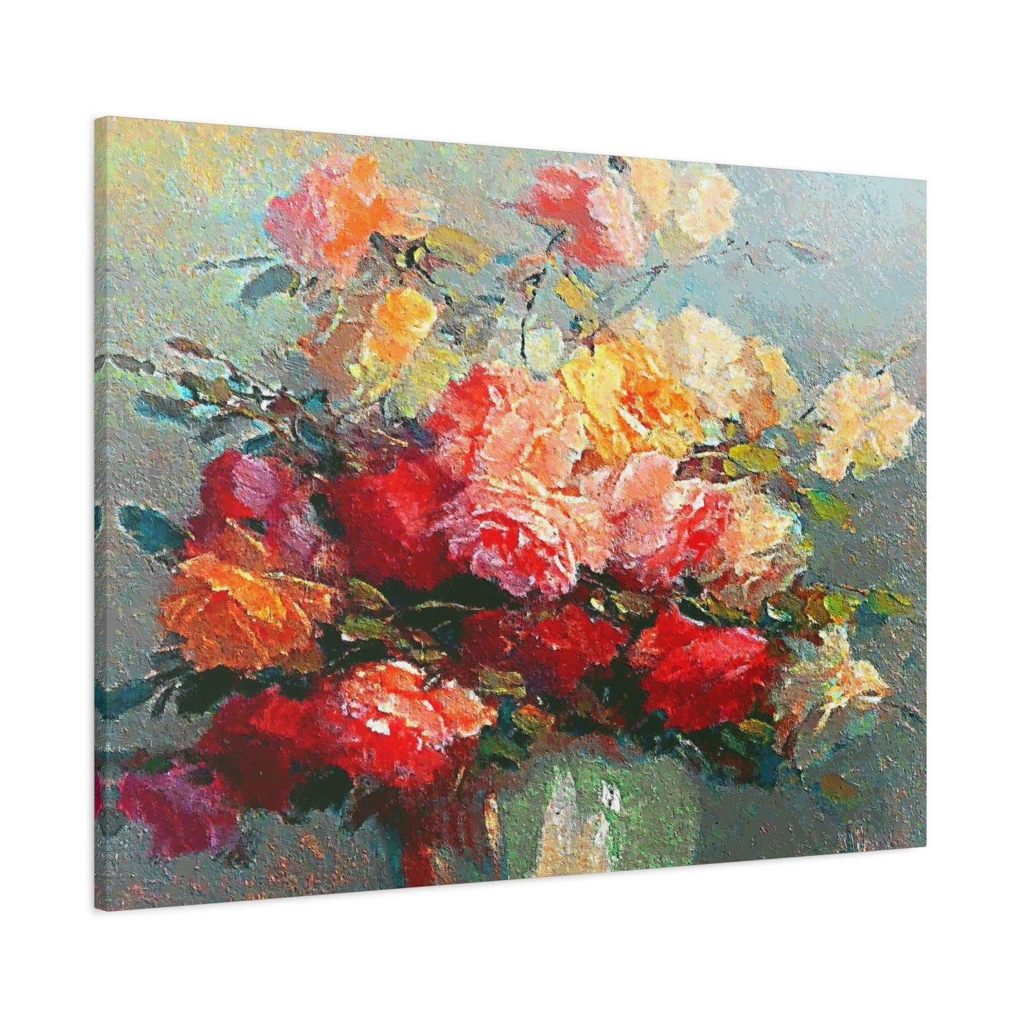 Roses Bouquet Canvas Wall Art Abstract Red Pink Yellow Morning