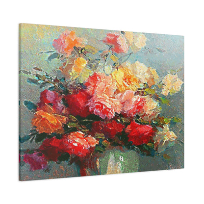 Roses Bouquet Canvas Wall Art Abstract Red Pink Yellow Morning