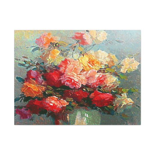 Roses Bouquet Canvas Wall Art Abstract Red Pink Yellow Morning