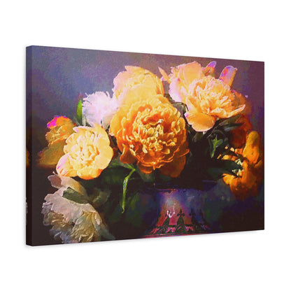 Peonies Bouquet Stretched Canvas Wall Art Abstract Yellow Purple Morning