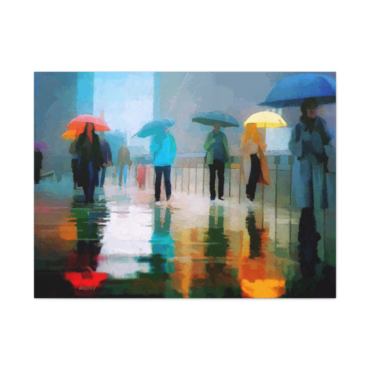 Colorful Umbrellas on a Rainy Day Art Print Stretched Canvas Wall Décor