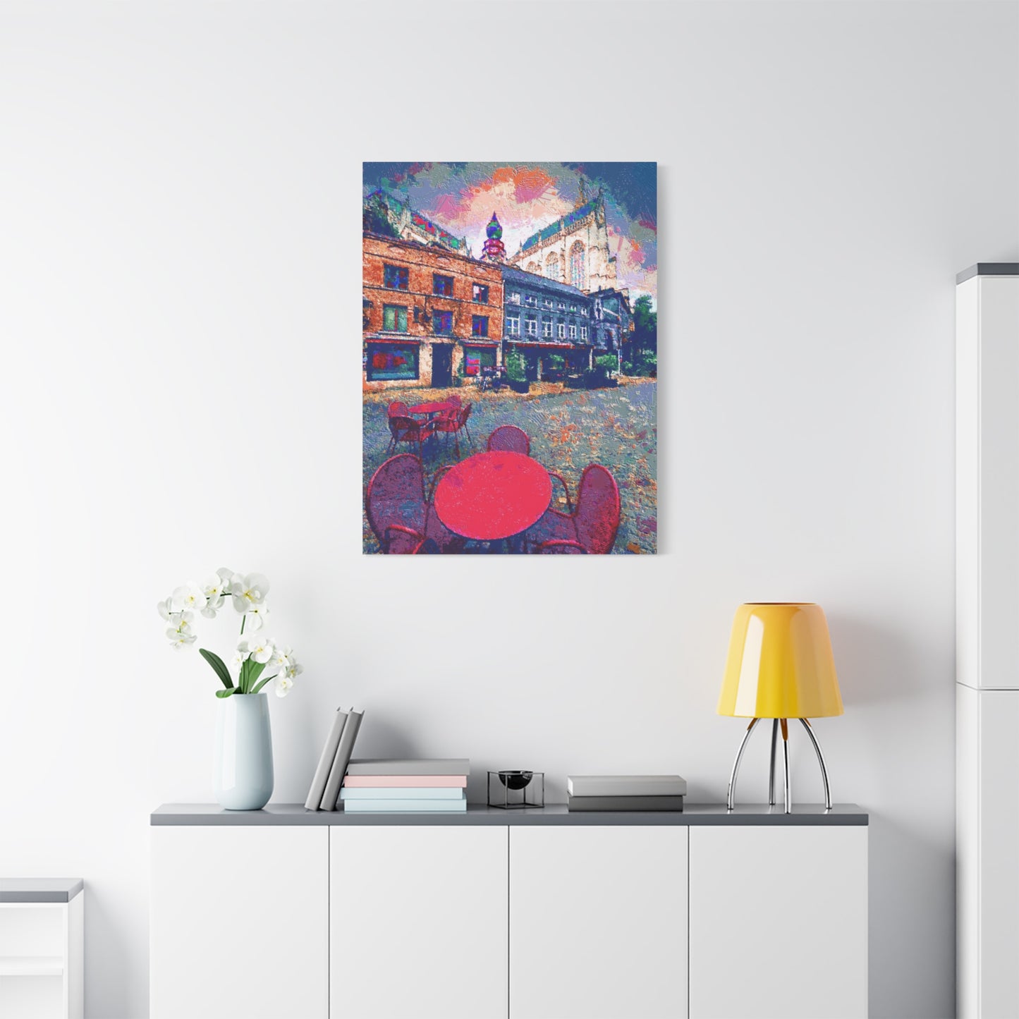 Urban Landscape Canvas Wall Art Europe Antwerp Belgium Abstract Red Grey Blue