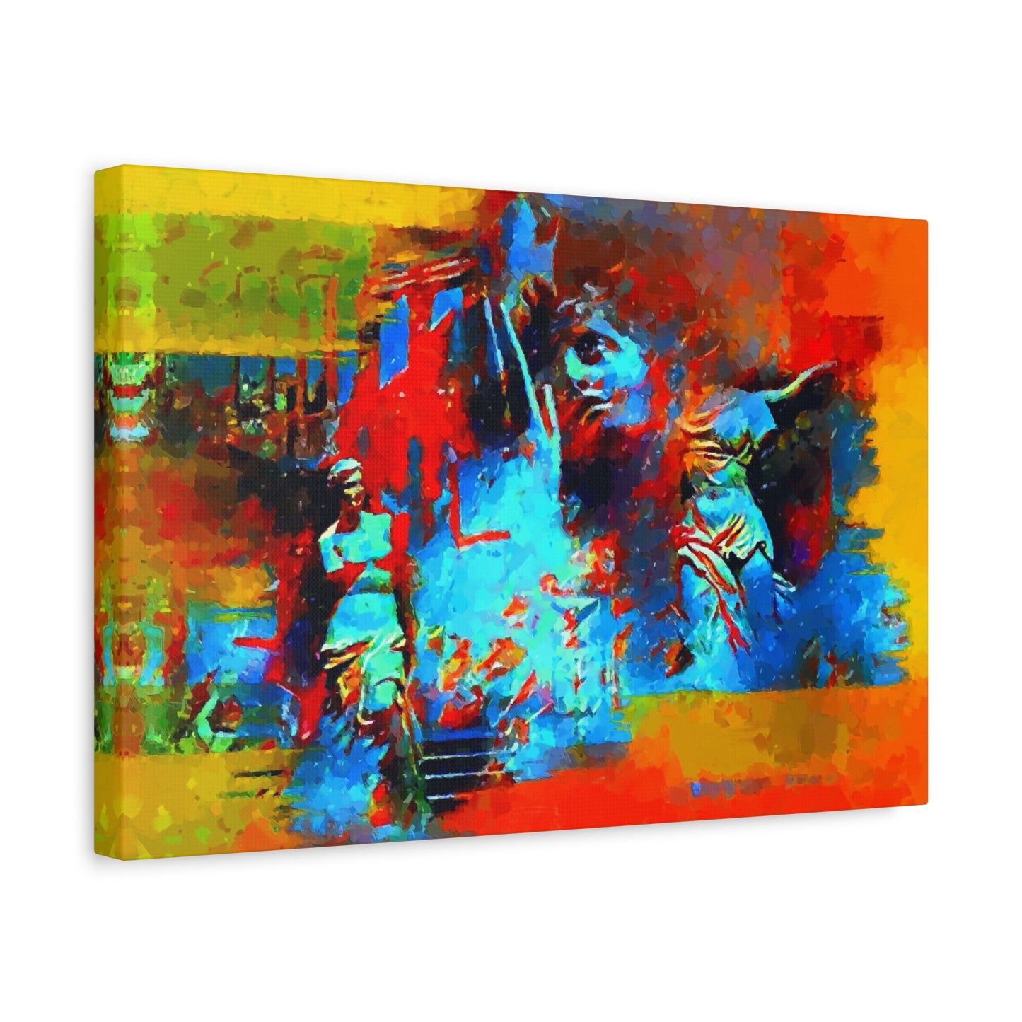 Ancient Chaos Art Print On Stretched Canvas Wall Decor Blue Orange Yellow