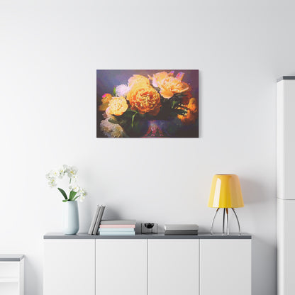 Peonies Bouquet Stretched Canvas Wall Art Abstract Yellow Purple Morning