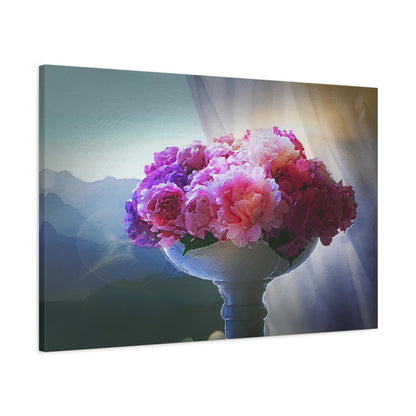 Peonies Floral Bouquet Art Print Canvas Abstract Wall Decor Pink Purple White