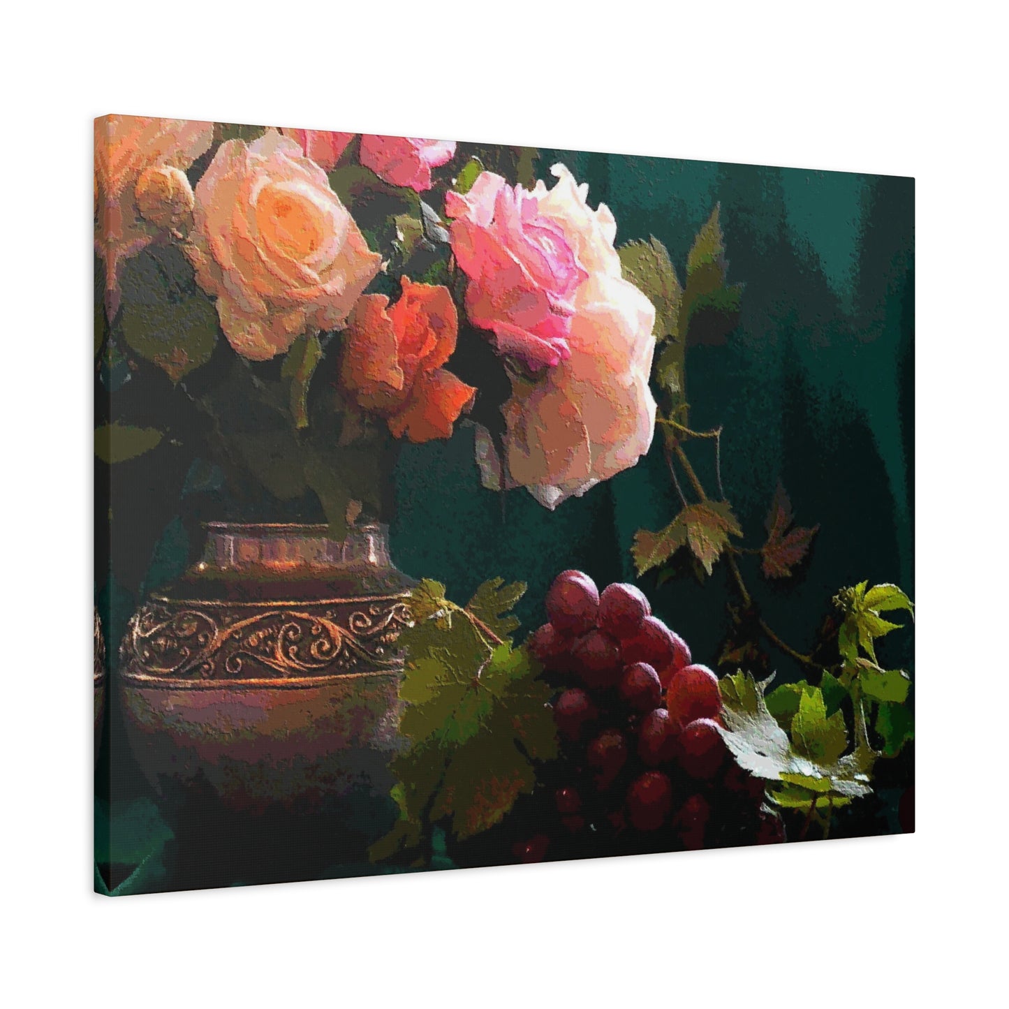 Roses Bouquet Flower Canvas Wall Art Abstract Pink Yellow Green
