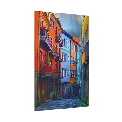 Colorful Street Porto Portugal Europe Wall Art Stretched Canvas Urban Landscape Orange Blue