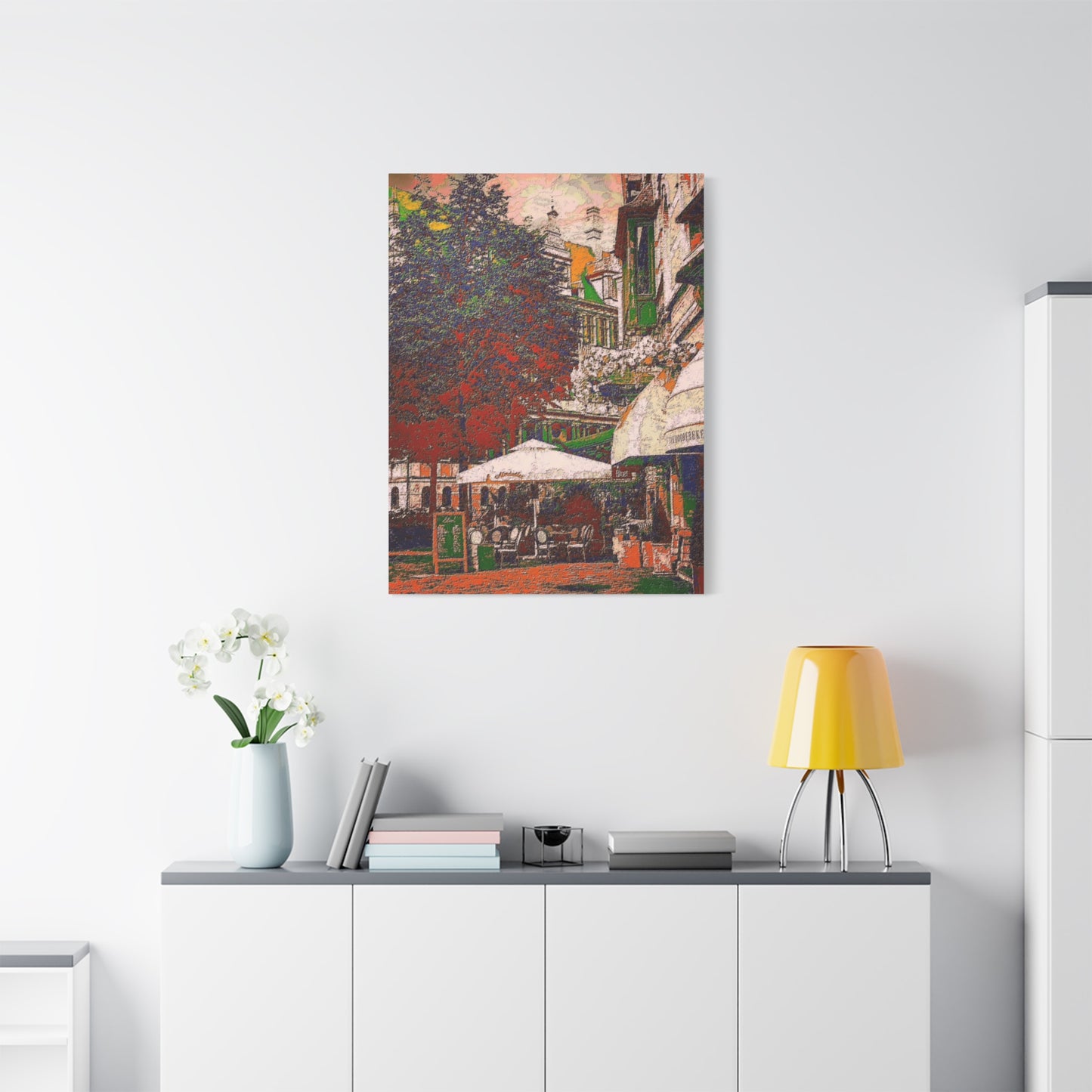 Europe Cityscape Art Print Ghent Belgium Stretched Canvas White Orange Green