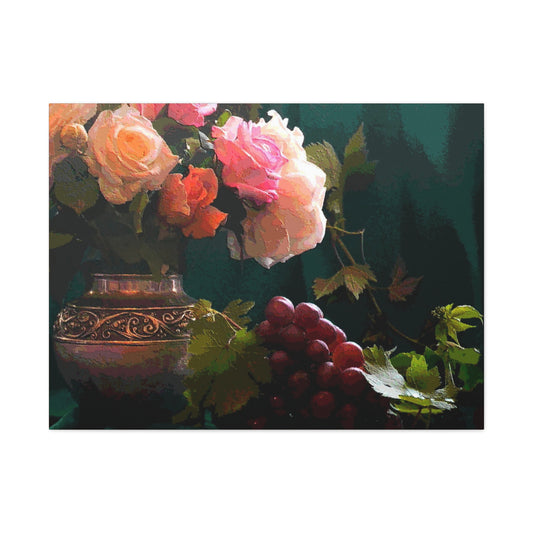 Roses Bouquet Flower Canvas Wall Art Abstract Pink Yellow Green