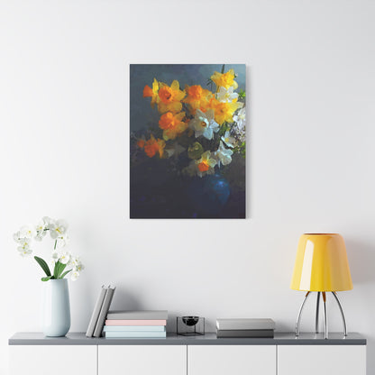 Daffodils Flower Bouquet Canvas Wall Art Abstract Yellow White Blue