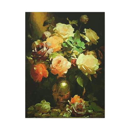 Love Story With Roses Art Print On Stretched Canvas, Floral Wall Decor