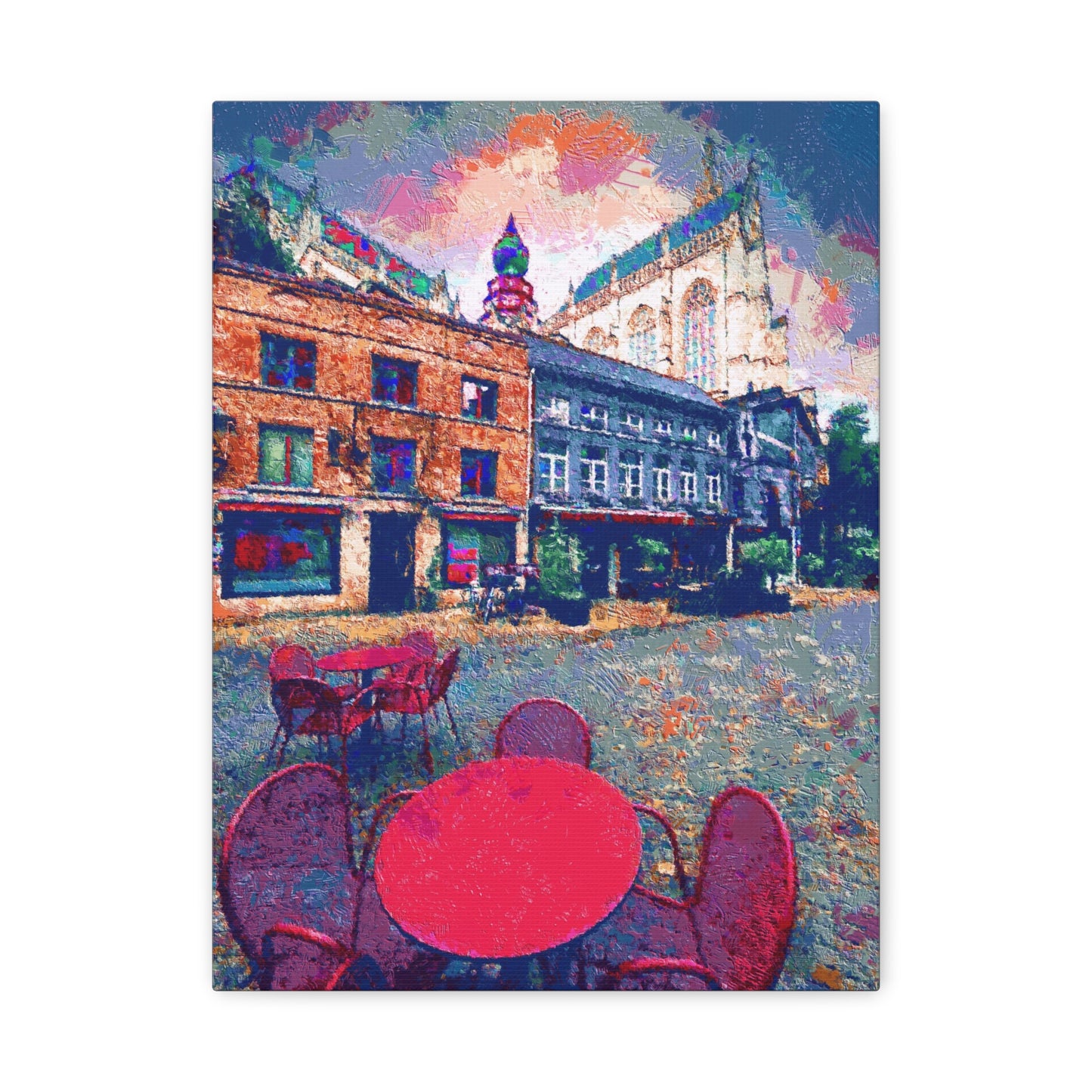 Urban Landscape Canvas Wall Art Europe Antwerp Belgium Abstract Red Grey Blue