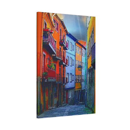 Colorful Street Porto Portugal Europe Wall Art Stretched Canvas Urban Landscape Orange Blue