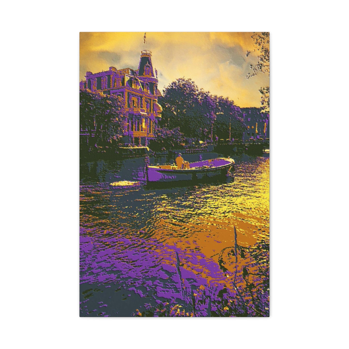 European Cityscape Amsterdam Art Print Canvas Stretched Wall Decor Abstract Purple Gold