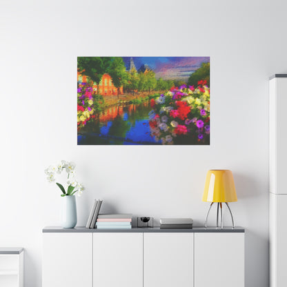 Amsterdam View From The Bridge Art Print Stretched Canvas Cityscape Wall Décor Blue Green Orange