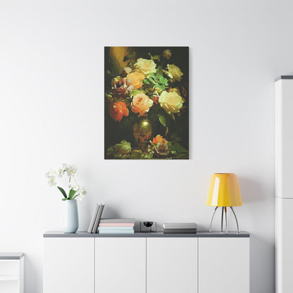 Love Story With Roses Art Print On Stretched Canvas, Floral Wall Decor