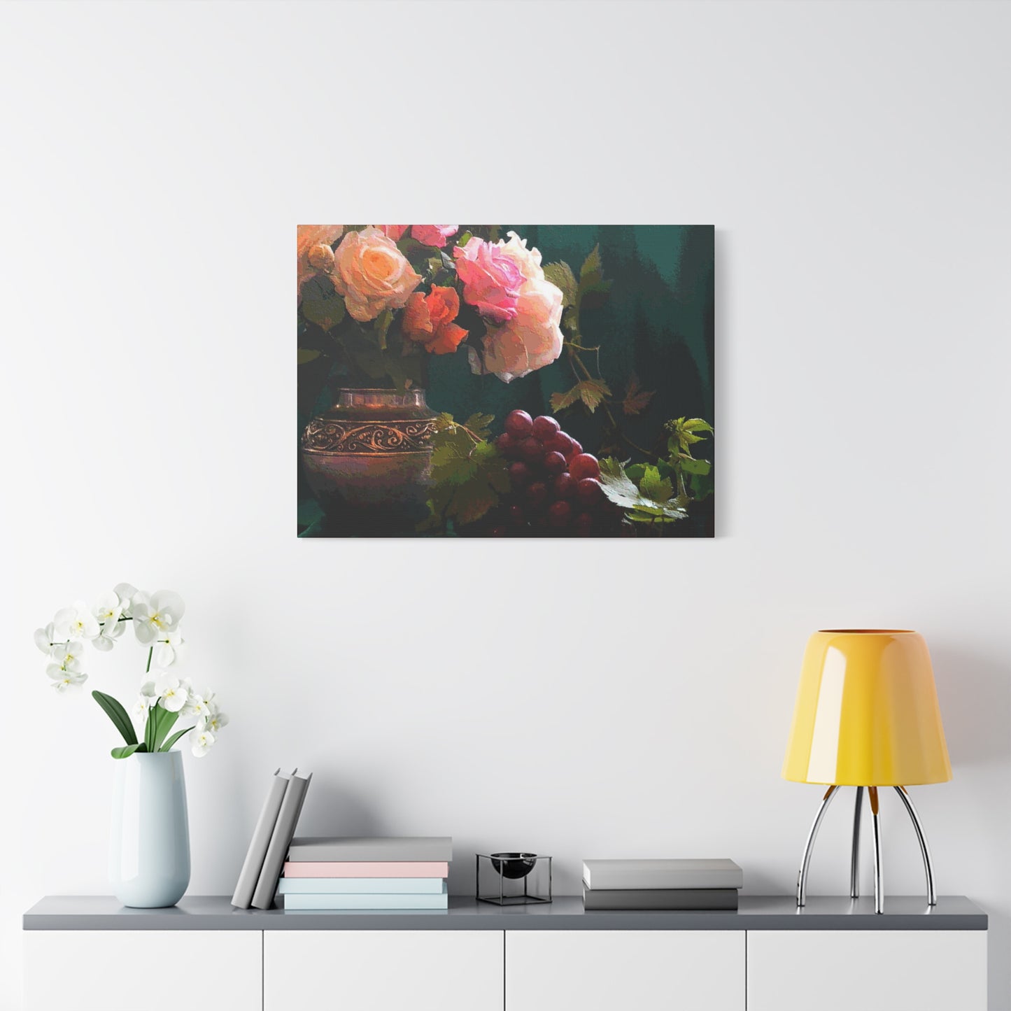 Roses Bouquet Flower Canvas Wall Art Abstract Pink Yellow Green