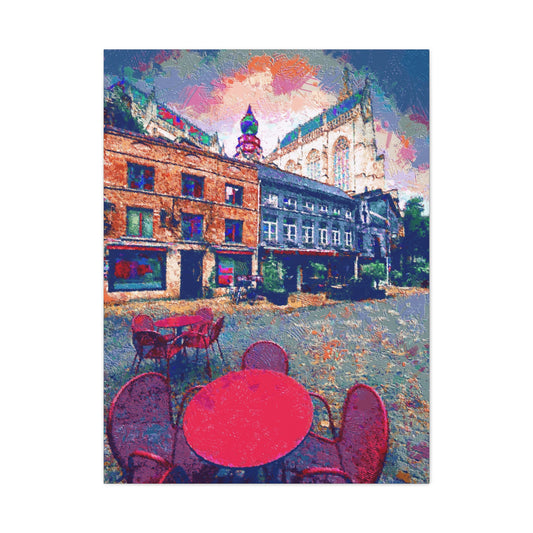 Urban Landscape Canvas Wall Art Europe Antwerp Belgium Abstract Red Grey Blue