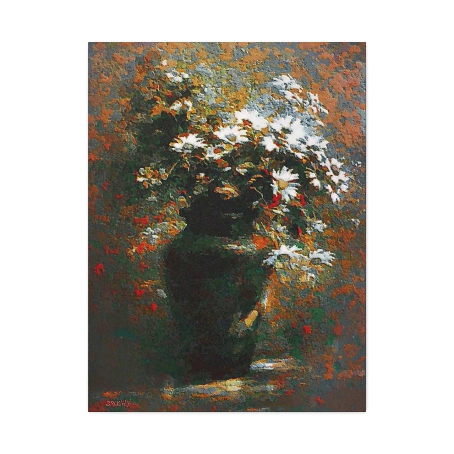 Daisies Bouquet In An Antique Vase Art Print Stretched Canvas Floral Wall Décor