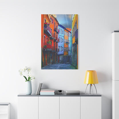 Colorful Street Porto Portugal Europe Wall Art Stretched Canvas Urban Landscape Orange Blue