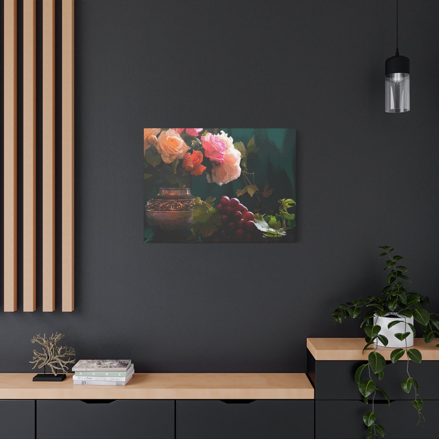 Roses Bouquet Flower Canvas Wall Art Abstract Pink Yellow Green