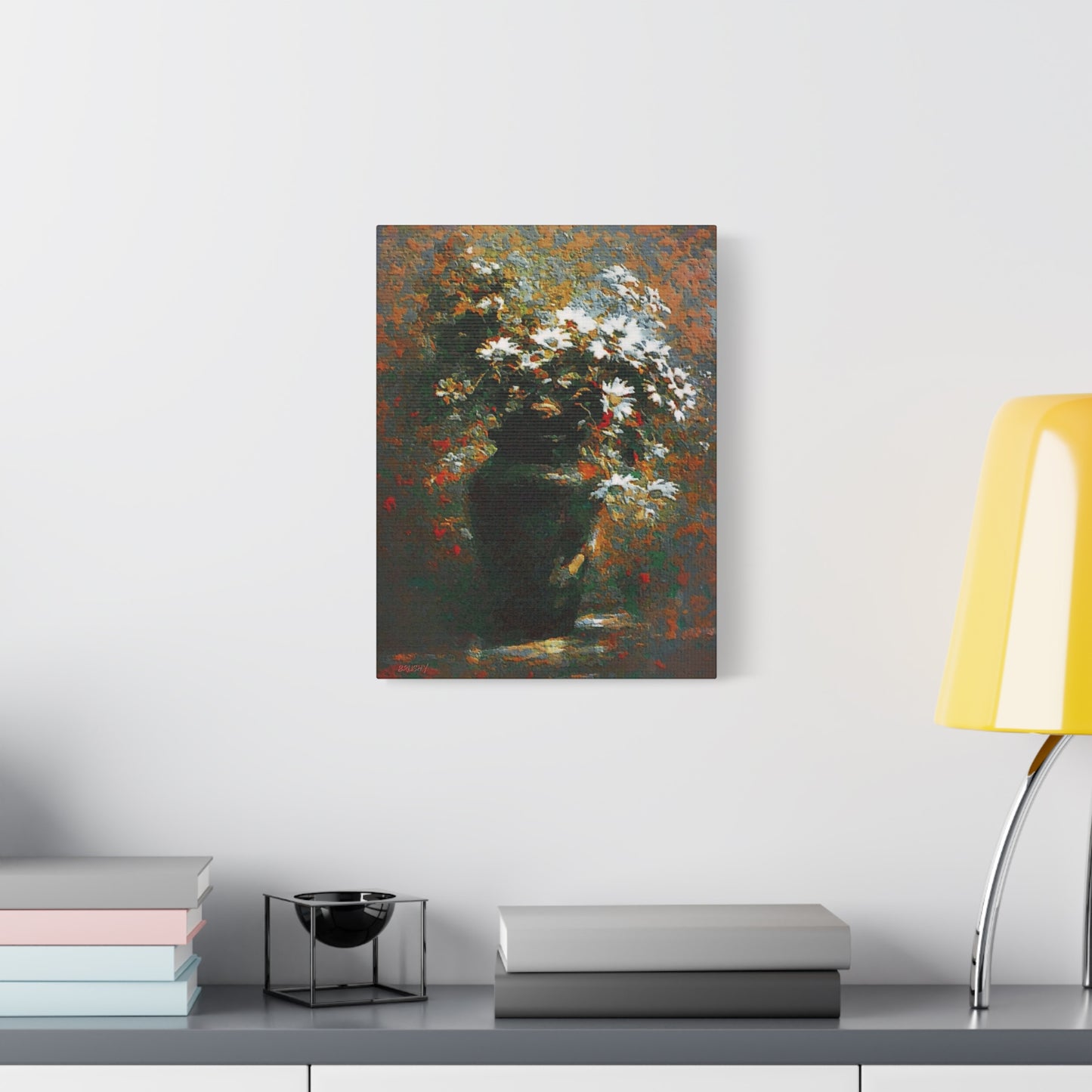 Daisies Bouquet In An Antique Vase Art Print Stretched Canvas Floral Wall Décor