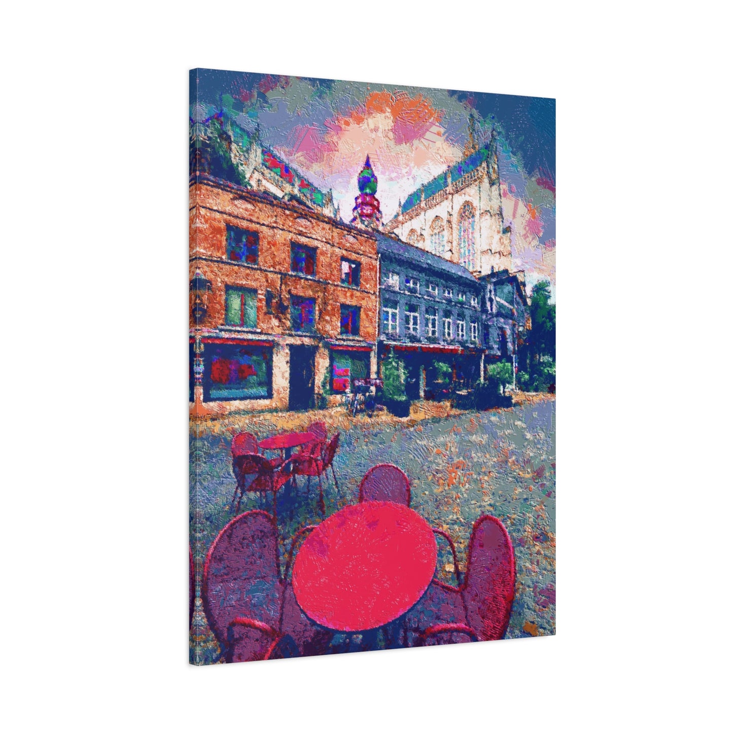 Urban Landscape Canvas Wall Art Europe Antwerp Belgium Abstract Red Grey Blue