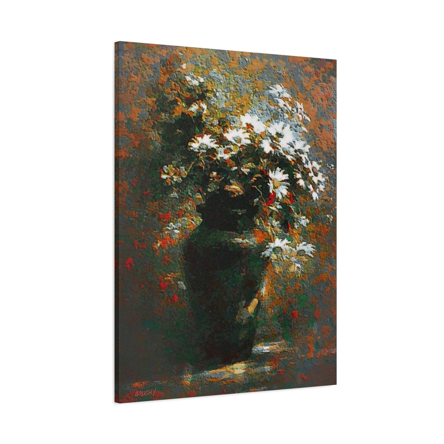 Daisies Bouquet In An Antique Vase Art Print Stretched Canvas Floral Wall Décor