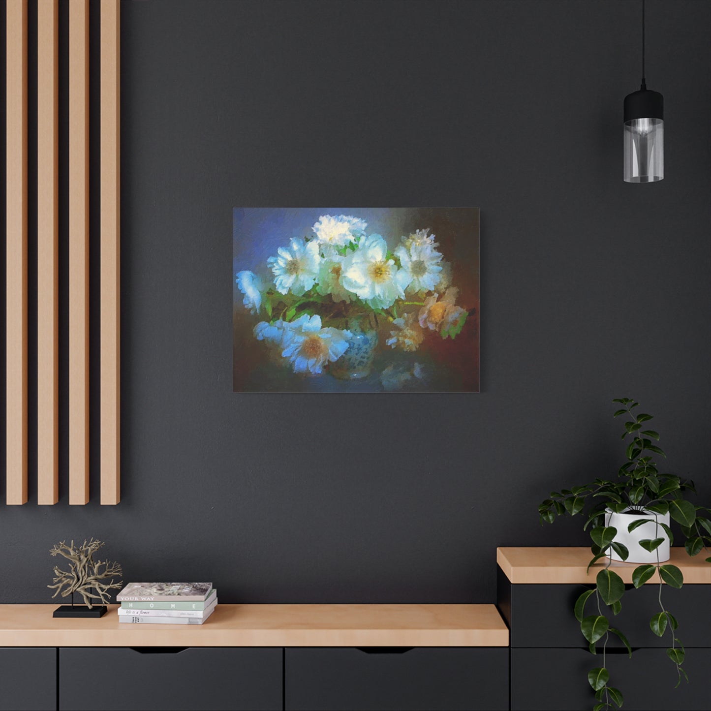 White Flowers Canvas Wall Art Abstract Painting