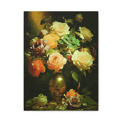 Love Story With Roses Art Print On Stretched Canvas, Floral Wall Decor