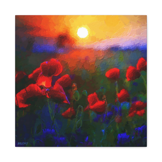 Poppies At Sunrise Art Print Stretched Canvas Red Purple Wall Art Home Décor