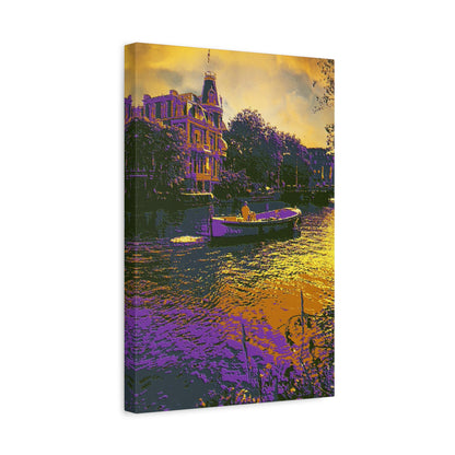 European Cityscape Amsterdam Art Print Canvas Stretched Wall Decor Abstract Purple Gold