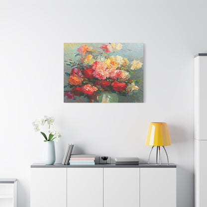 Roses Bouquet Canvas Wall Art Abstract Red Pink Yellow Morning