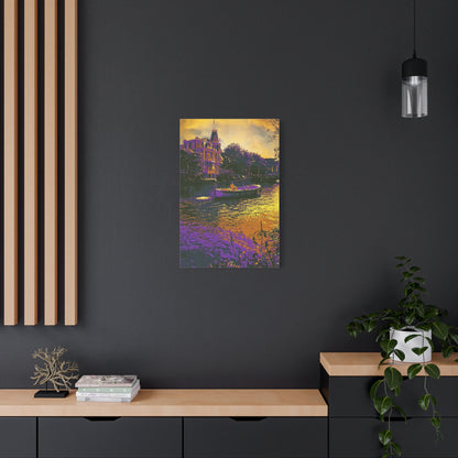 European Cityscape Amsterdam Art Print Canvas Stretched Wall Decor Abstract Purple Gold