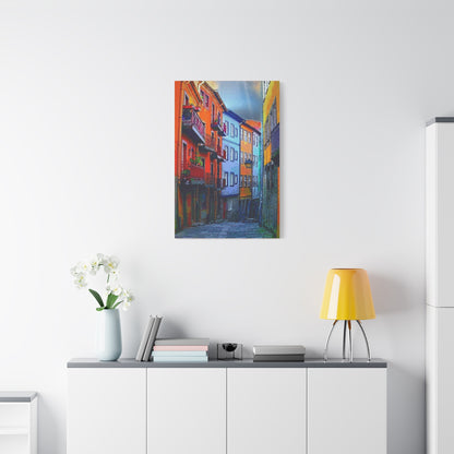 Colorful Street Porto Portugal Europe Wall Art Stretched Canvas Urban Landscape Orange Blue