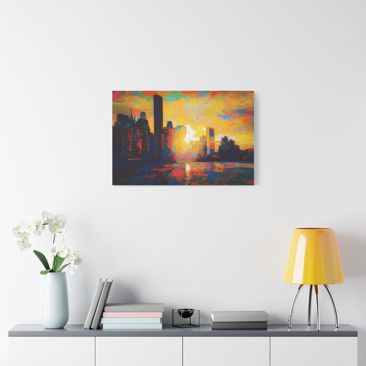 Sunset In A City Art Print, Cityscape Wall Decor