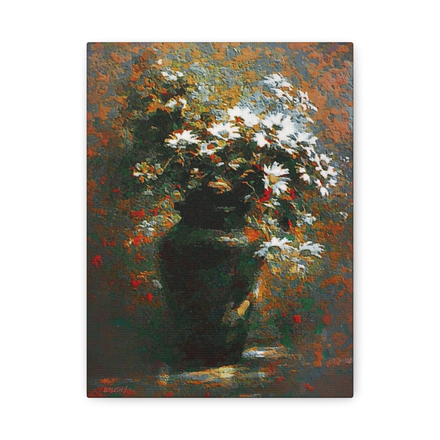 Daisies Bouquet In An Antique Vase Art Print Stretched Canvas Floral Wall Décor